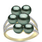 Anillo de Plata Bañada en Oro con Perla de río Tahiti verde ilusión y Topacio Blanco