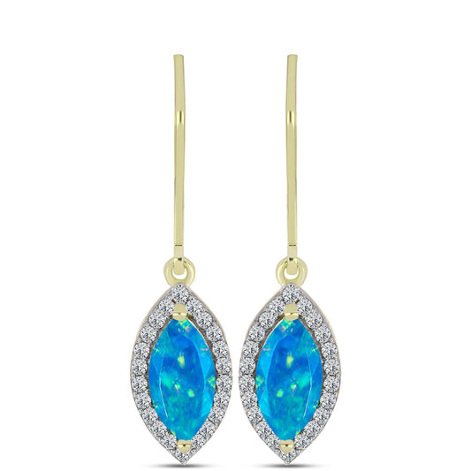 Pendientes de Plata Bañada en Oro con Ópalo Azul Paraiba de Etiopía y Topacio Blanco