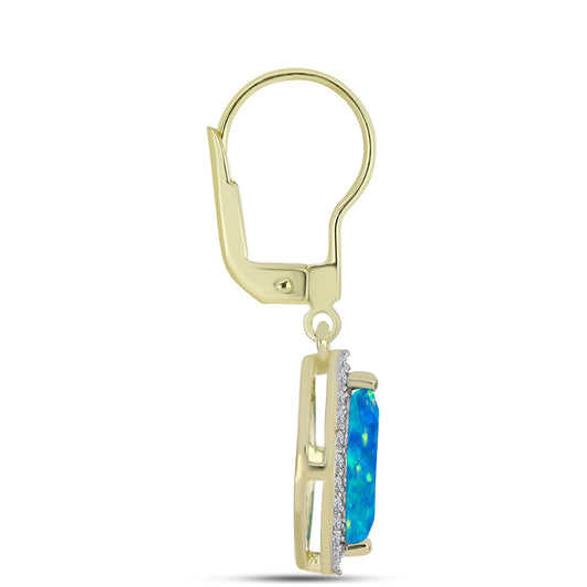 Pendientes de Plata Bañada en Oro con Ópalo Azul Paraiba de Etiopía y Topacio Blanco