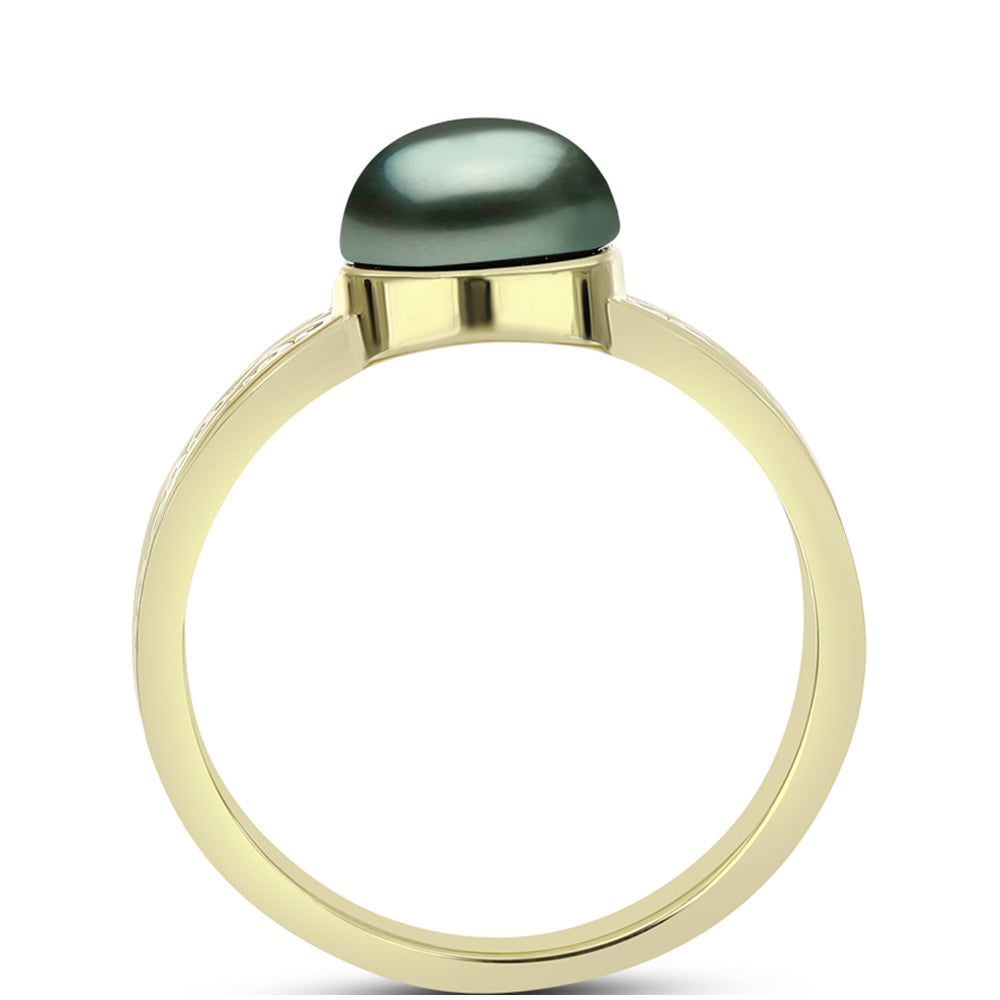 Anillo de Plata Bañada en Oro con Perla de río Tahiti verde ilusión