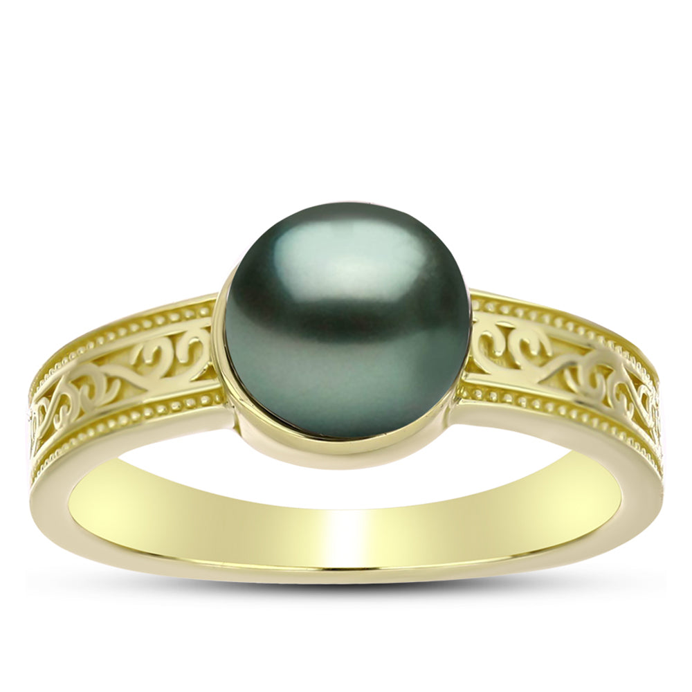 Anillo de Plata Bañada en Oro con Perla de río Tahiti verde ilusión 3 