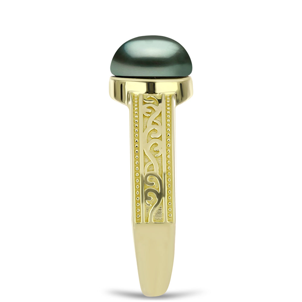 Anillo de Plata Bañada en Oro con Perla de río Tahiti verde ilusión 4 