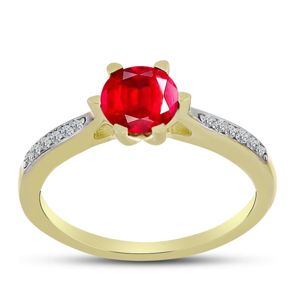 Anillo de Plata Bañada en Oro con Ágata Roja y Topacio Blanco