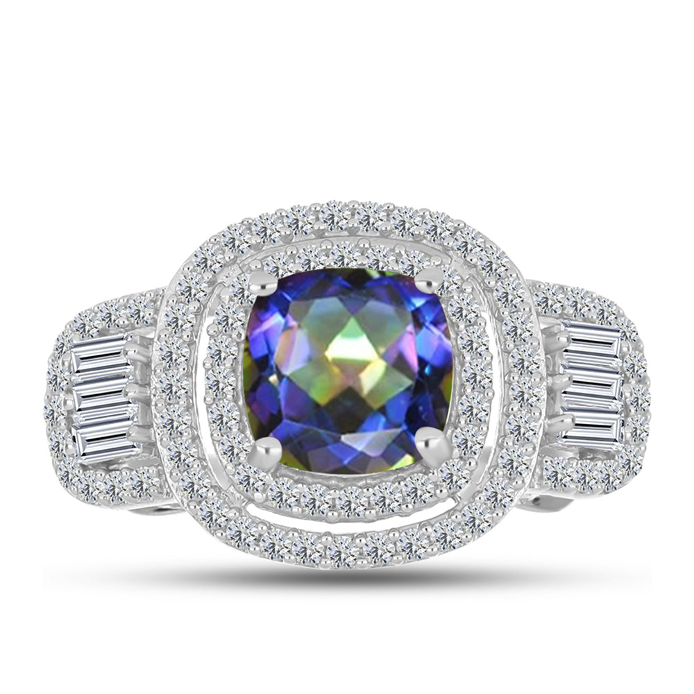 Anillo de Plata con Topacio Místico y Zircón Blanco