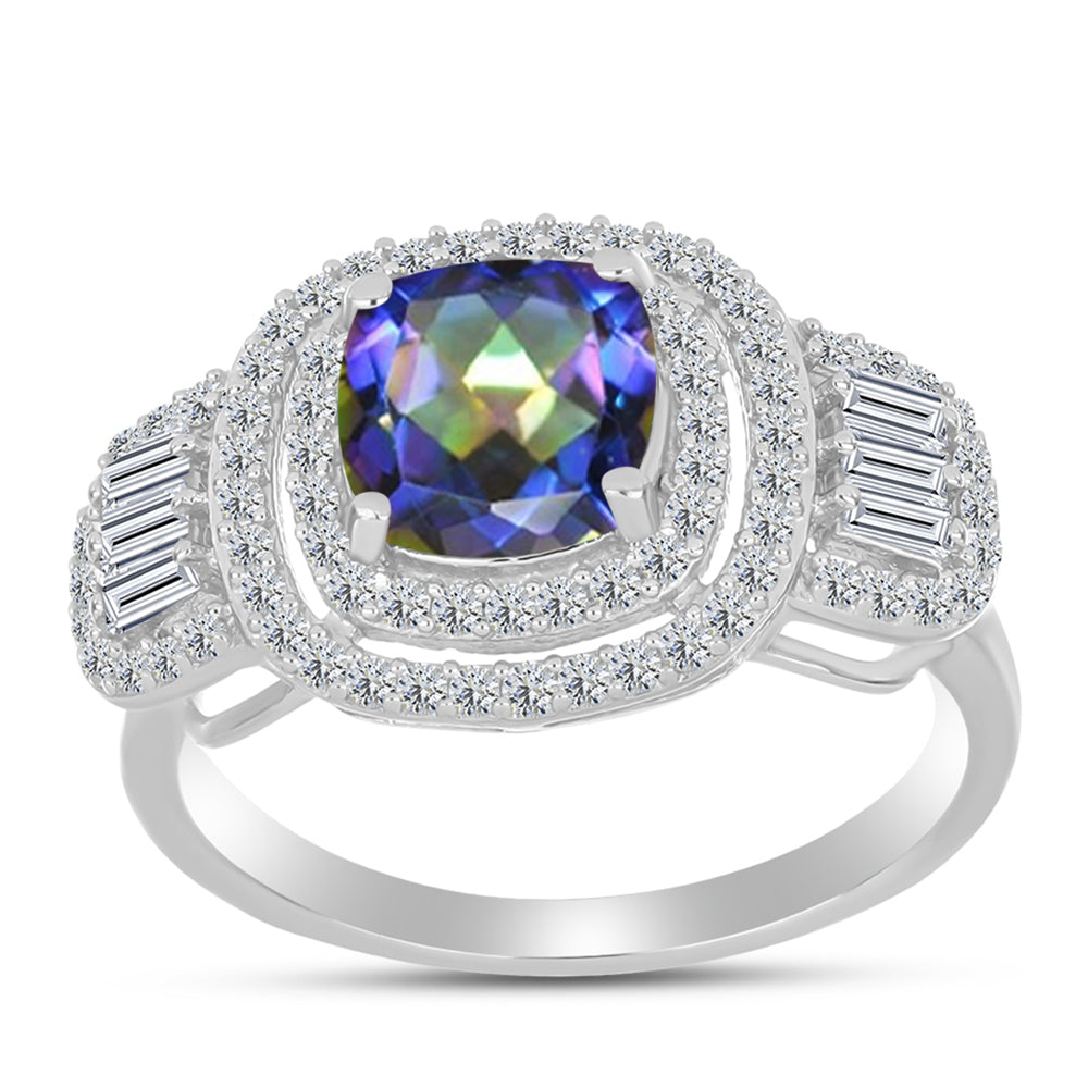 Anillo de Plata con Topacio Místico y Zircón Blanco