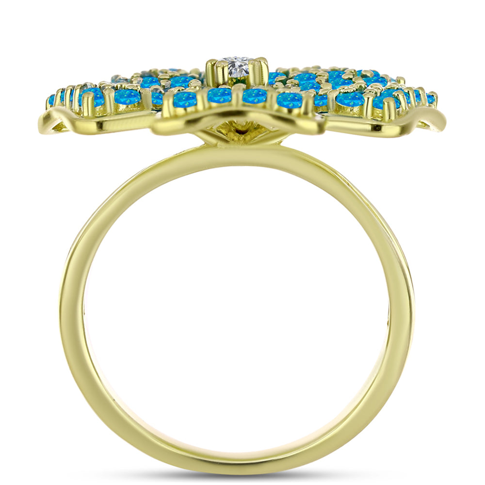 Anillo de Plata Bañada en Oro con Ópalo Azul Paraiba de Etiopía y Topacio Blanco