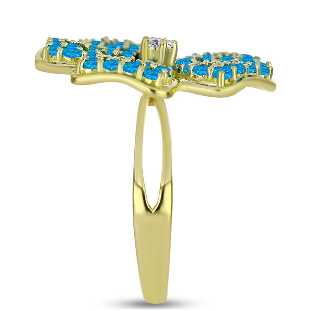 Anillo de Plata Bañada en Oro con Ópalo Azul Paraiba de Etiopía y Topacio Blanco