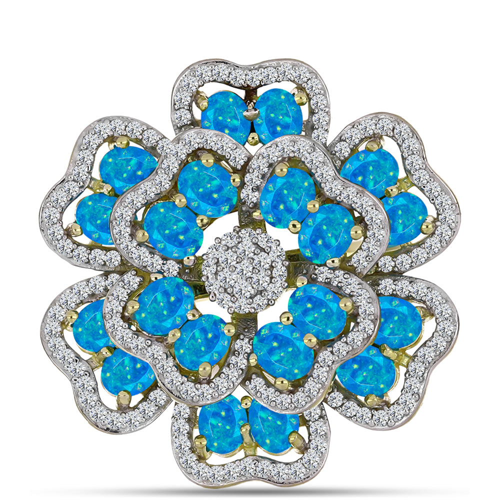 Anillo de Plata Bañada en Oro con Ópalo Azul Paraiba de Etiopía y Topacio Blanco 1 