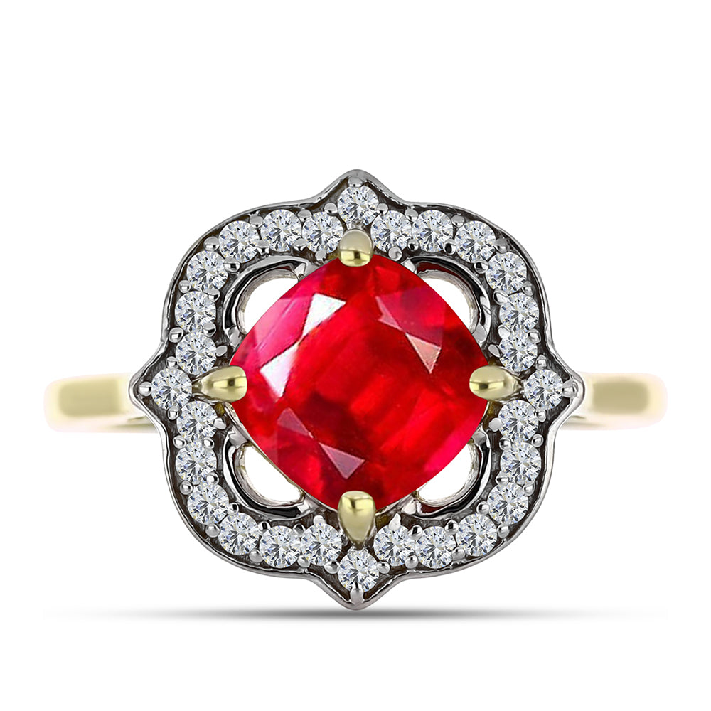 Anillo de Plata Bañada en Oro con Ágata Roja y Topacio Blanco