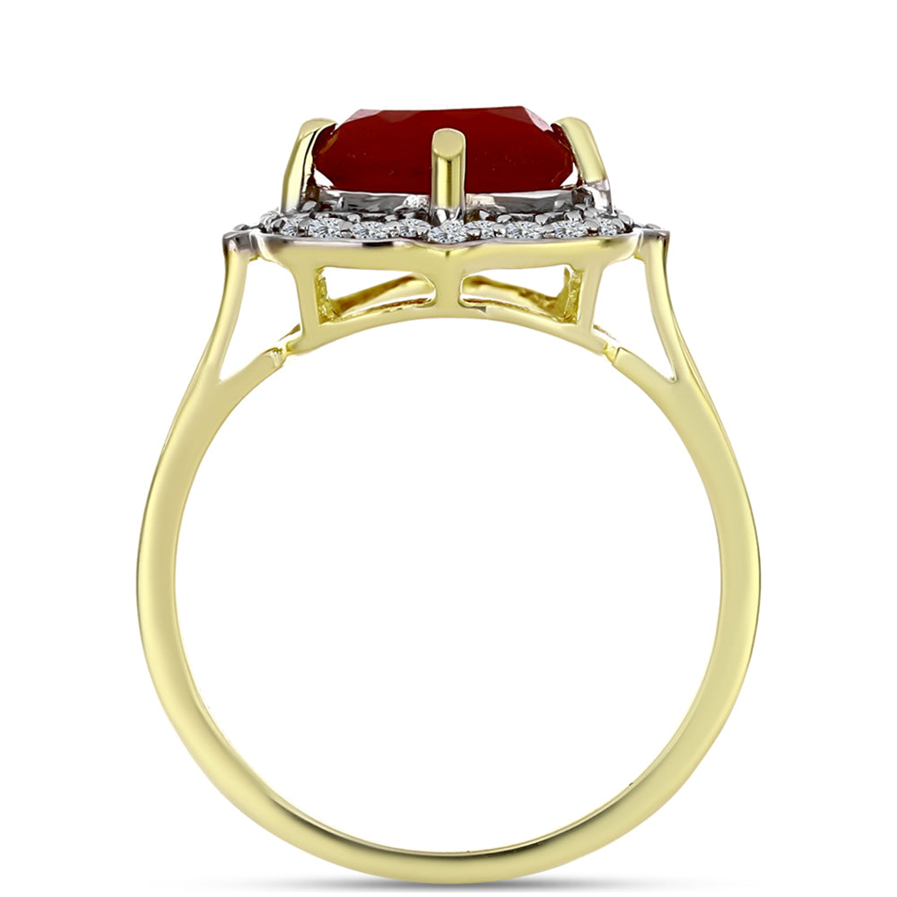 Anillo de Plata Bañada en Oro con Ágata Roja y Topacio Blanco 2 