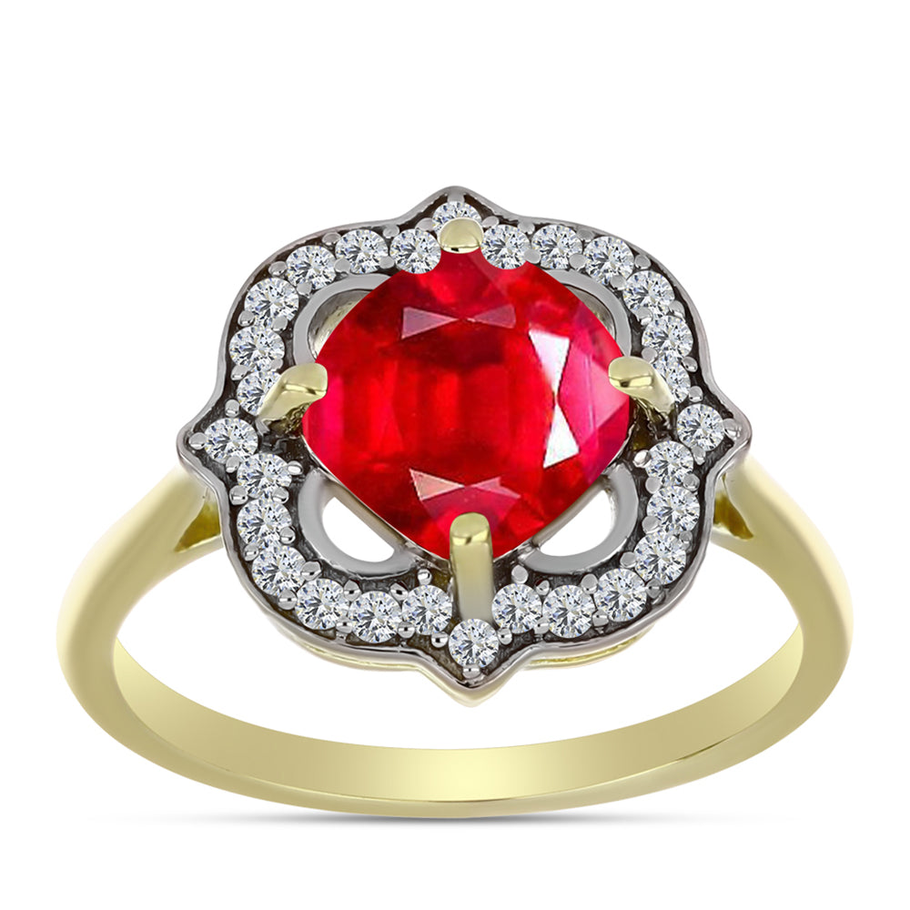 Anillo de Plata Bañada en Oro con Ágata Roja y Topacio Blanco 3 