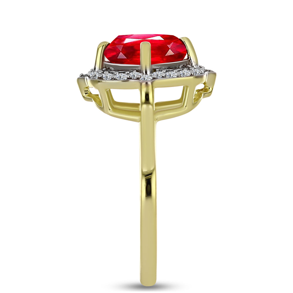Anillo de Plata Bañada en Oro con Ágata Roja y Topacio Blanco