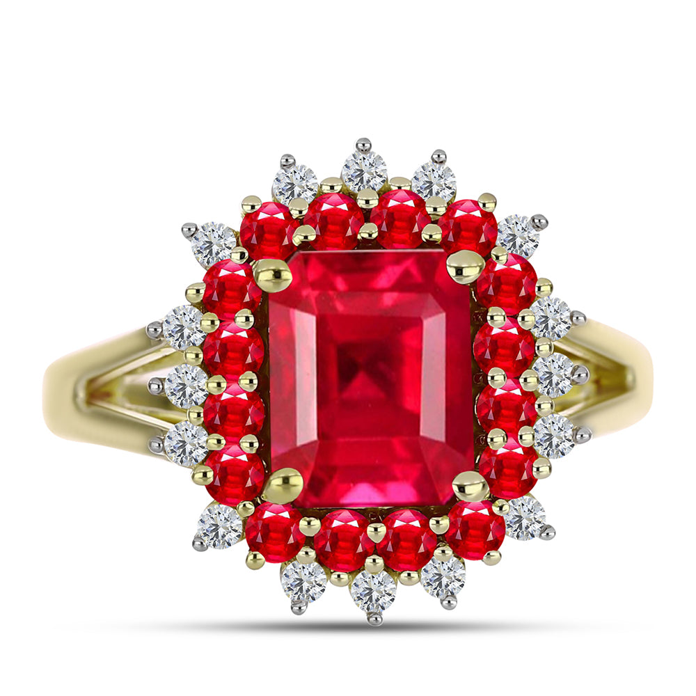 Anillo de Plata Bañada en Oro con Ágata Roja y Topacio Blanco 1 