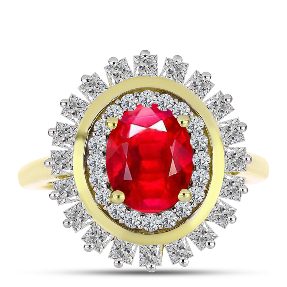 Anillo de Plata Bañada en Oro con Ágata Roja y Topacio Blanco