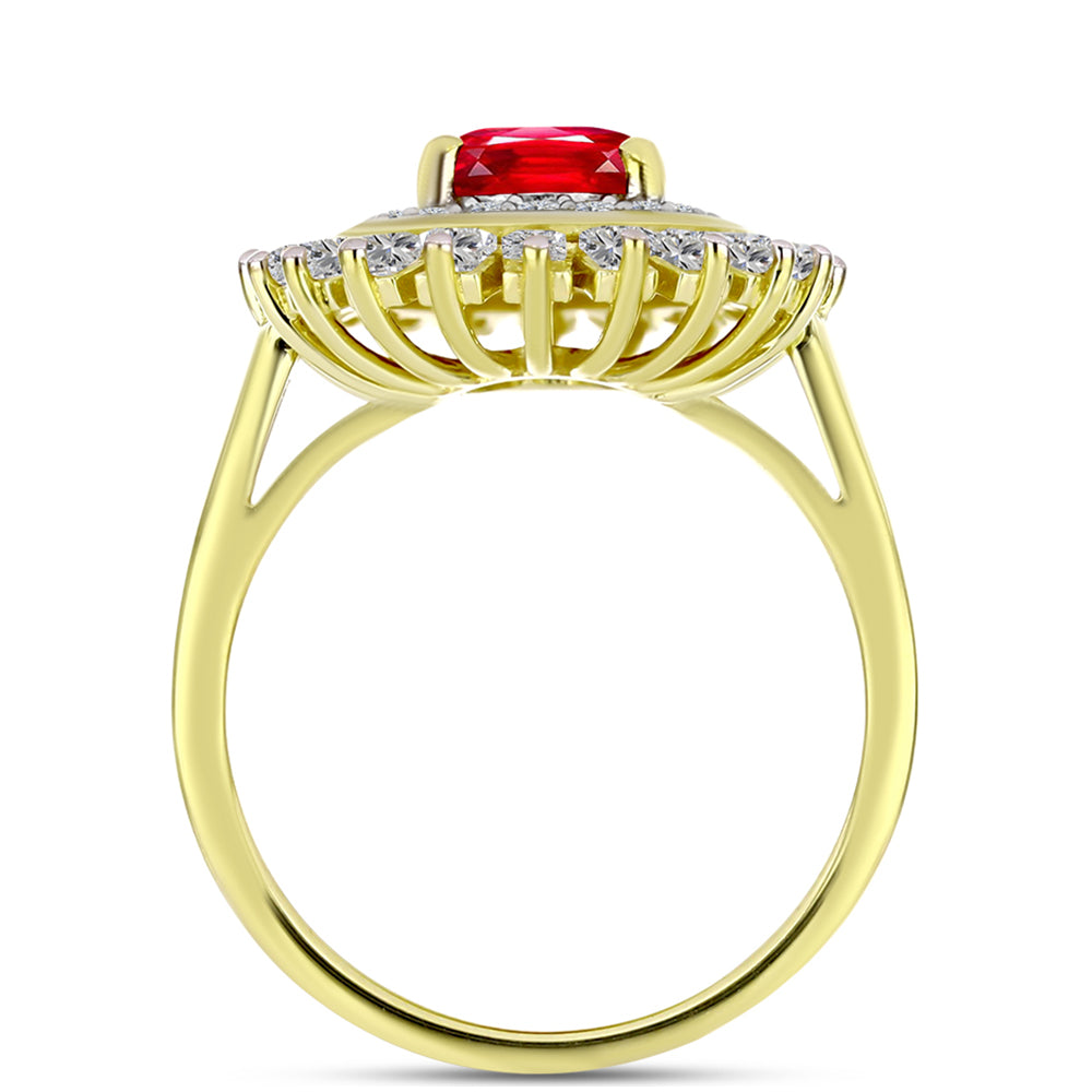 Anillo de Plata Bañada en Oro con Ágata Roja y Topacio Blanco