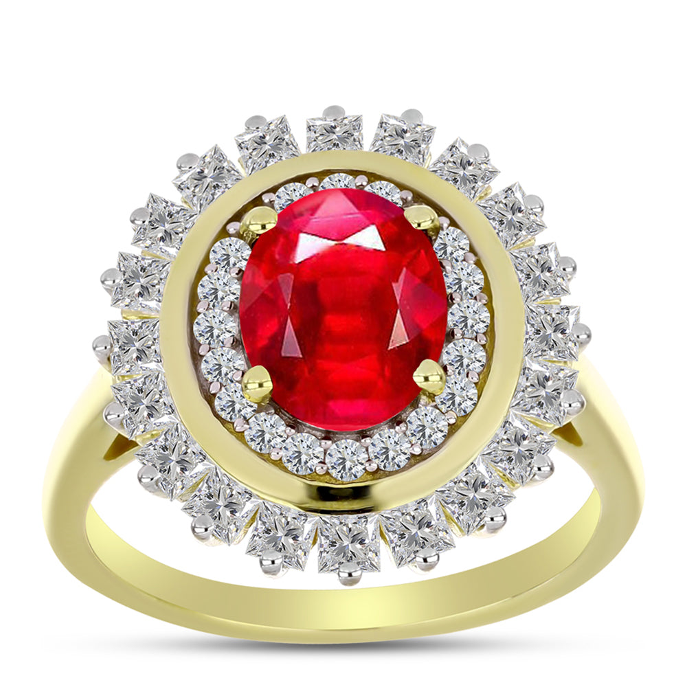 Anillo de Plata Bañada en Oro con Ágata Roja y Topacio Blanco