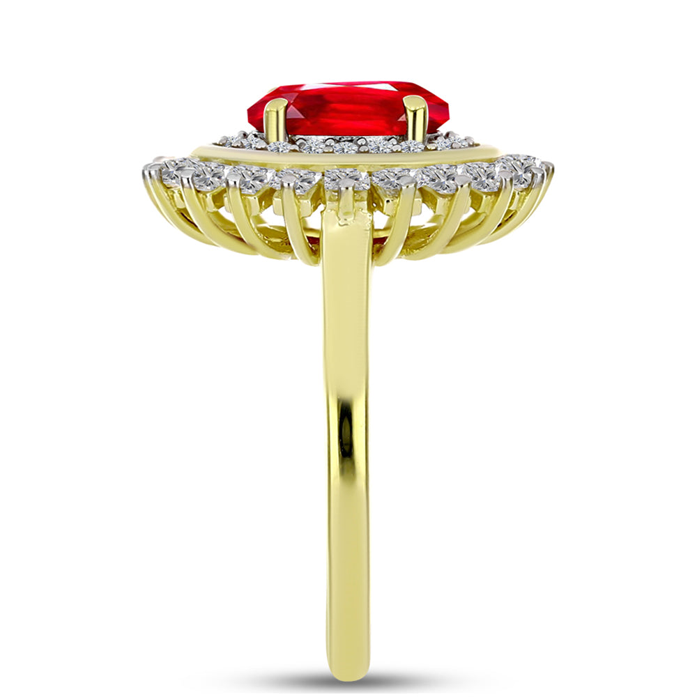 Anillo de Plata Bañada en Oro con Ágata Roja y Topacio Blanco 4 
