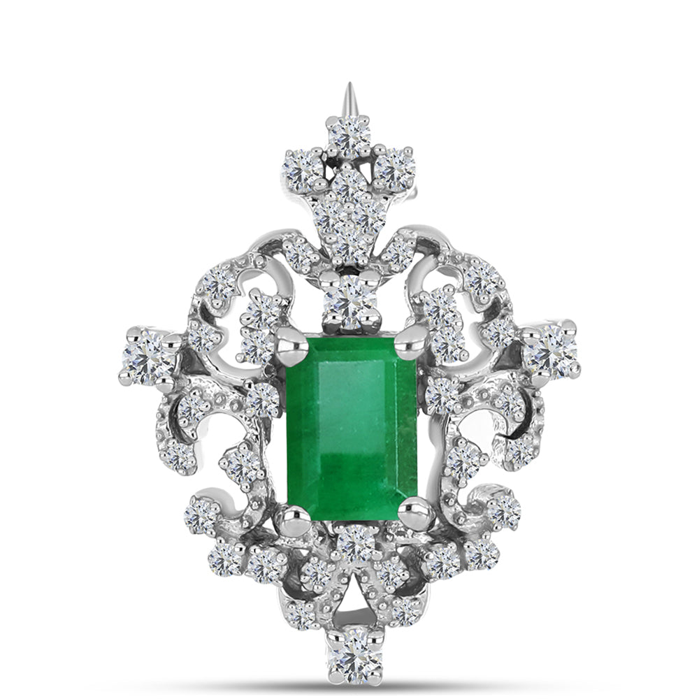 Broche de Plata con Esmeralda de Brasil y Topacio Blanco