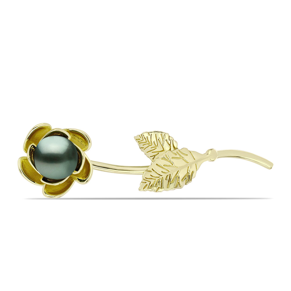 Broche de Plata Bañada en Oro con Perla de río Tahiti verde ilusión 1 