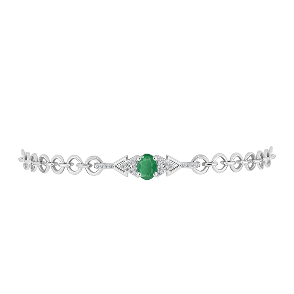 Pulsera de Plata con Esmeralda de Brasil y Topacio Blanco