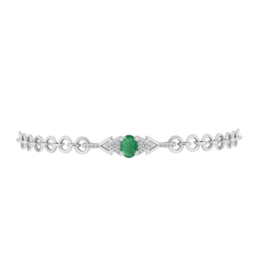 Pulsera de Plata con Esmeralda de Brasil y Topacio Blanco