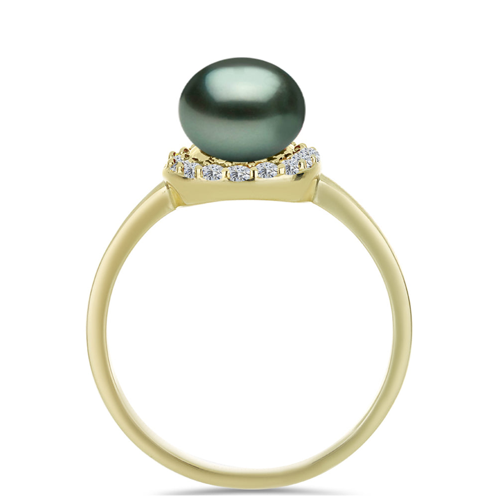 Anillo de Plata Bañada en Oro con Perla de río Tahiti verde ilusión y Topacio Blanco 2 