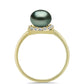 Anillo de Plata Bañada en Oro con Perla de río Tahiti verde ilusión y Topacio Blanco