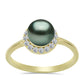 Anillo de Plata Bañada en Oro con Perla de río Tahiti verde ilusión y Topacio Blanco
