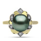 Anillo de Plata Bañada en Oro con Perla de río Tahiti verde ilusión y Topacio Blanco