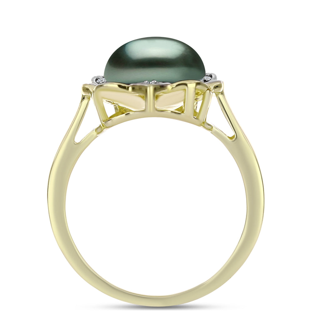 Anillo de Plata Bañada en Oro con Perla de río Tahiti verde ilusión y Topacio Blanco