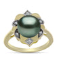 Anillo de Plata Bañada en Oro con Perla de río Tahiti verde ilusión y Topacio Blanco