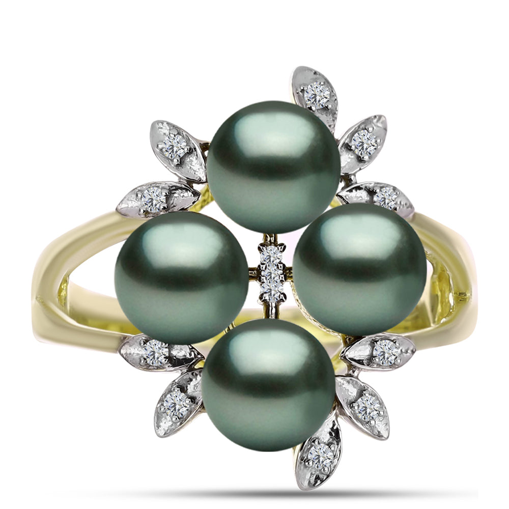 Anillo de Plata Bañada en Oro con Perla de río Tahiti verde ilusión y Topacio Blanco 1 