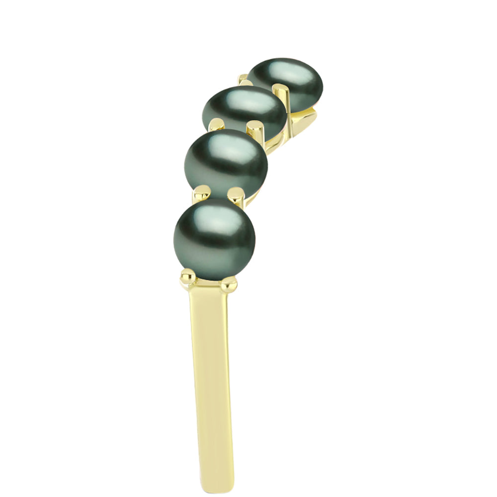 Anillo de Plata Bañada en Oro con Perla de río Tahiti verde ilusión 3 