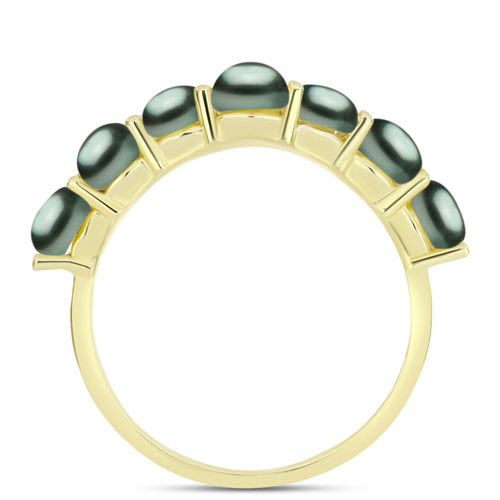 Anillo de Plata Bañada en Oro con Perla de río Tahiti verde ilusión 4 