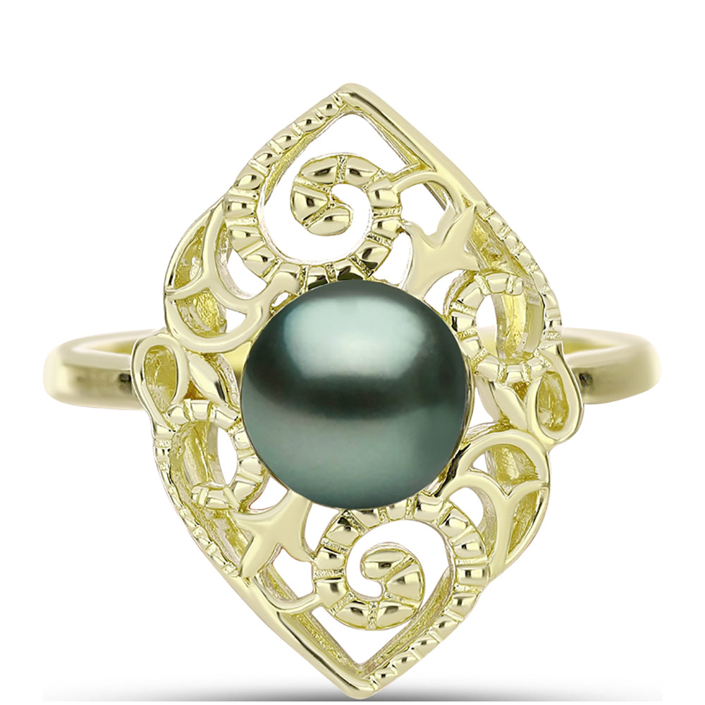 Anillo de Plata Bañada en Oro con Perla de río Tahiti verde ilusión 1 