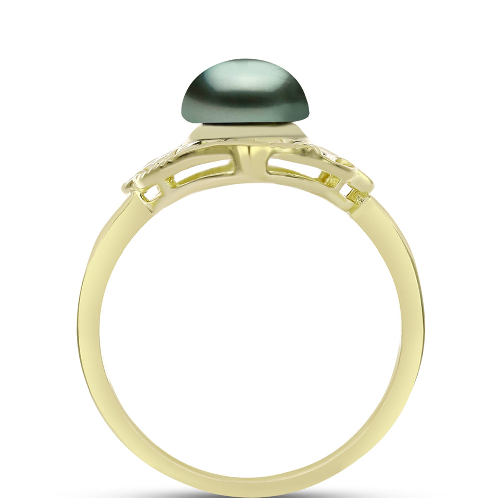 Anillo de Plata Bañada en Oro con Perla de río Tahiti verde ilusión 2 