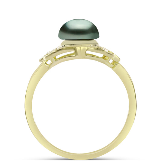 Anillo de Plata Bañada en Oro con Perla de río Tahiti verde ilusión