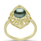 Anillo de Plata Bañada en Oro con Perla de río Tahiti verde ilusión