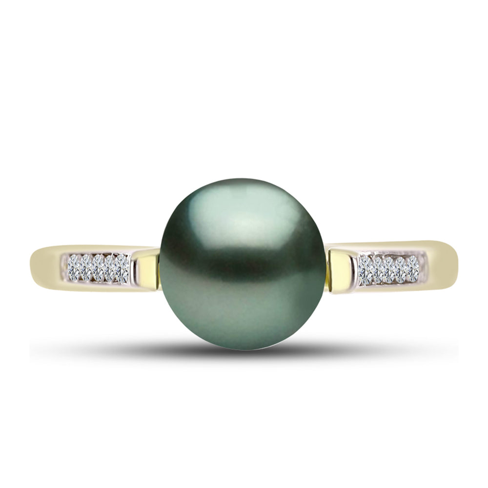 Anillo de Plata Bañada en Oro con Perla de río Tahiti verde ilusión y Topacio Blanco 1 