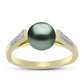 Anillo de Plata Bañada en Oro con Perla de río Tahiti verde ilusión y Topacio Blanco