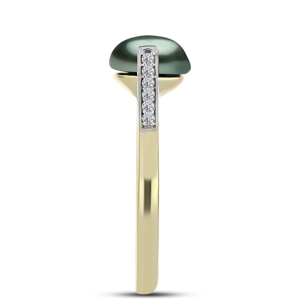 Anillo de Plata Bañada en Oro con Perla de río Tahiti verde ilusión y Topacio Blanco 4 
