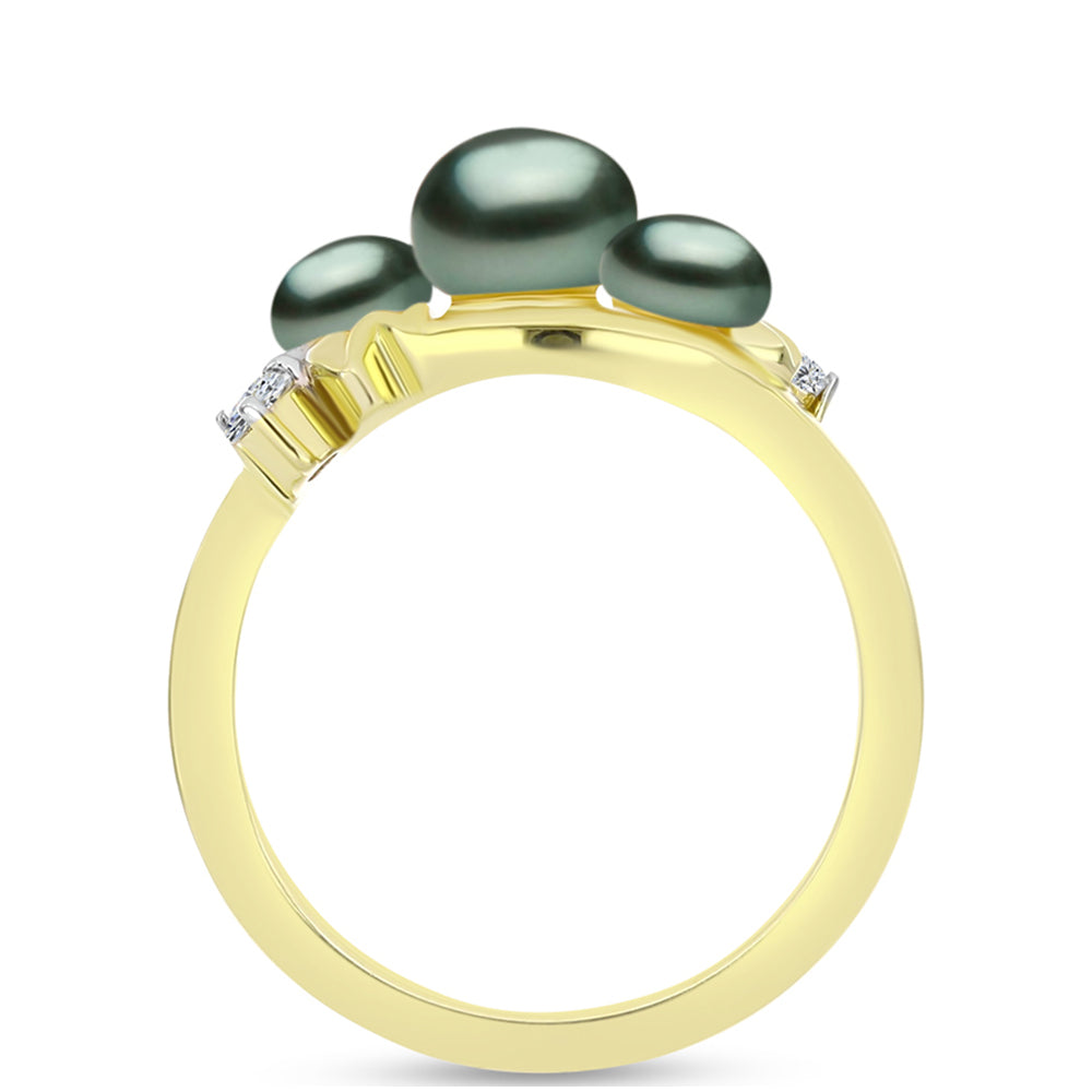 Anillo de Plata Bañada en Oro con Perla de río Tahiti verde ilusión y Topacio Blanco