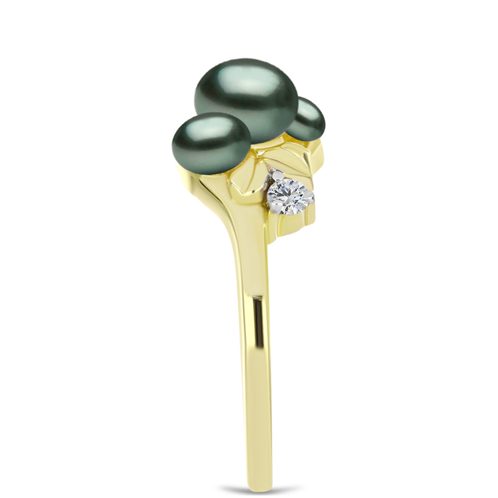 Anillo de Plata Bañada en Oro con Perla de río Tahiti verde ilusión y Topacio Blanco 4 