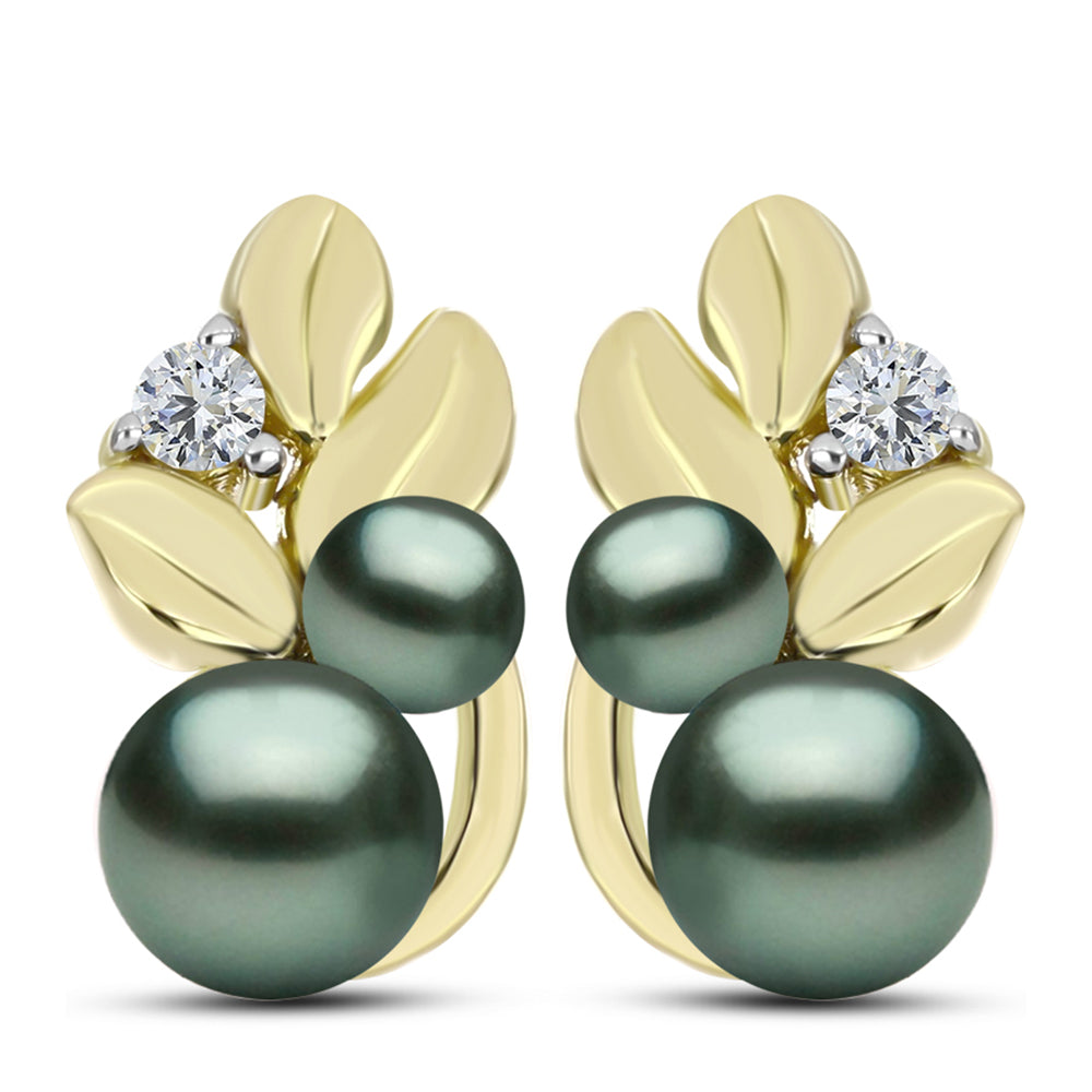 Pendientes de Plata Bañada en Oro con Perla de río Tahiti verde ilusión y Topacio Blanco