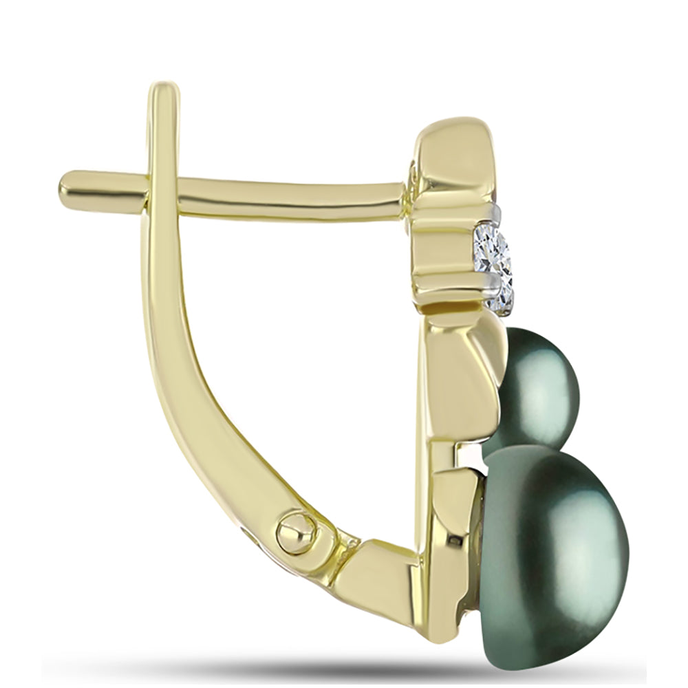 Pendientes de Plata Bañada en Oro con Perla de río Tahiti verde ilusión y Topacio Blanco 2 