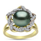Anillo de Plata Bañada en Oro con Perla de río Tahiti verde ilusión y Topacio Blanco