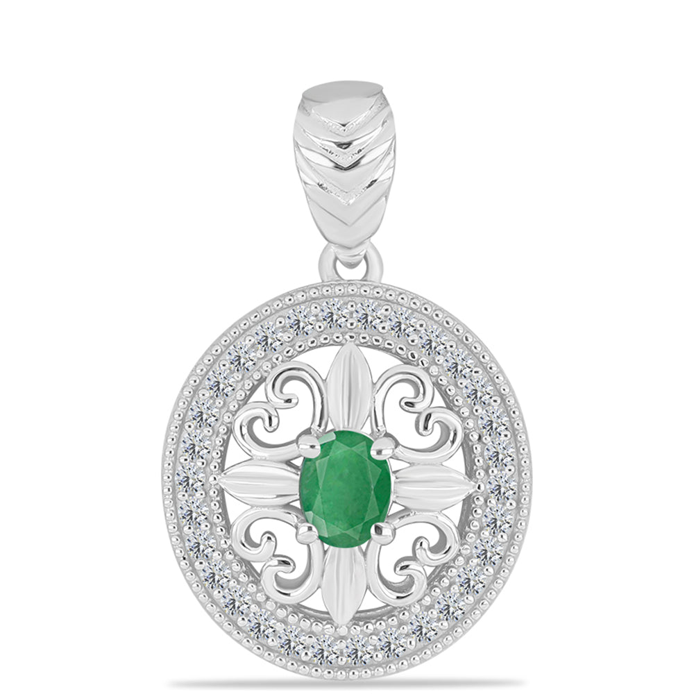 Colgante de Plata con Esmeralda de Brasil y Topacio Blanco 1 
