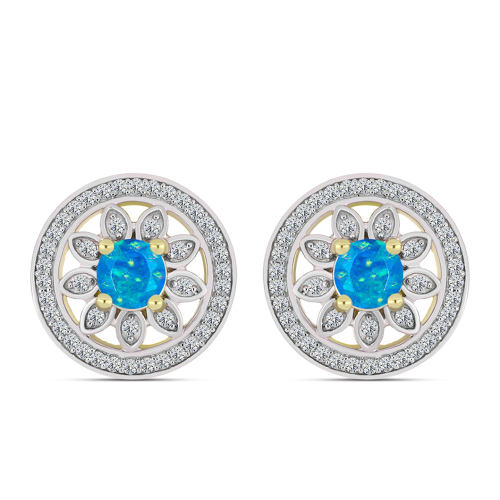 Pendientes de Plata Bañada en Oro con Ópalo Azul Paraiba de Etiopía y Topacio Blanco 1 