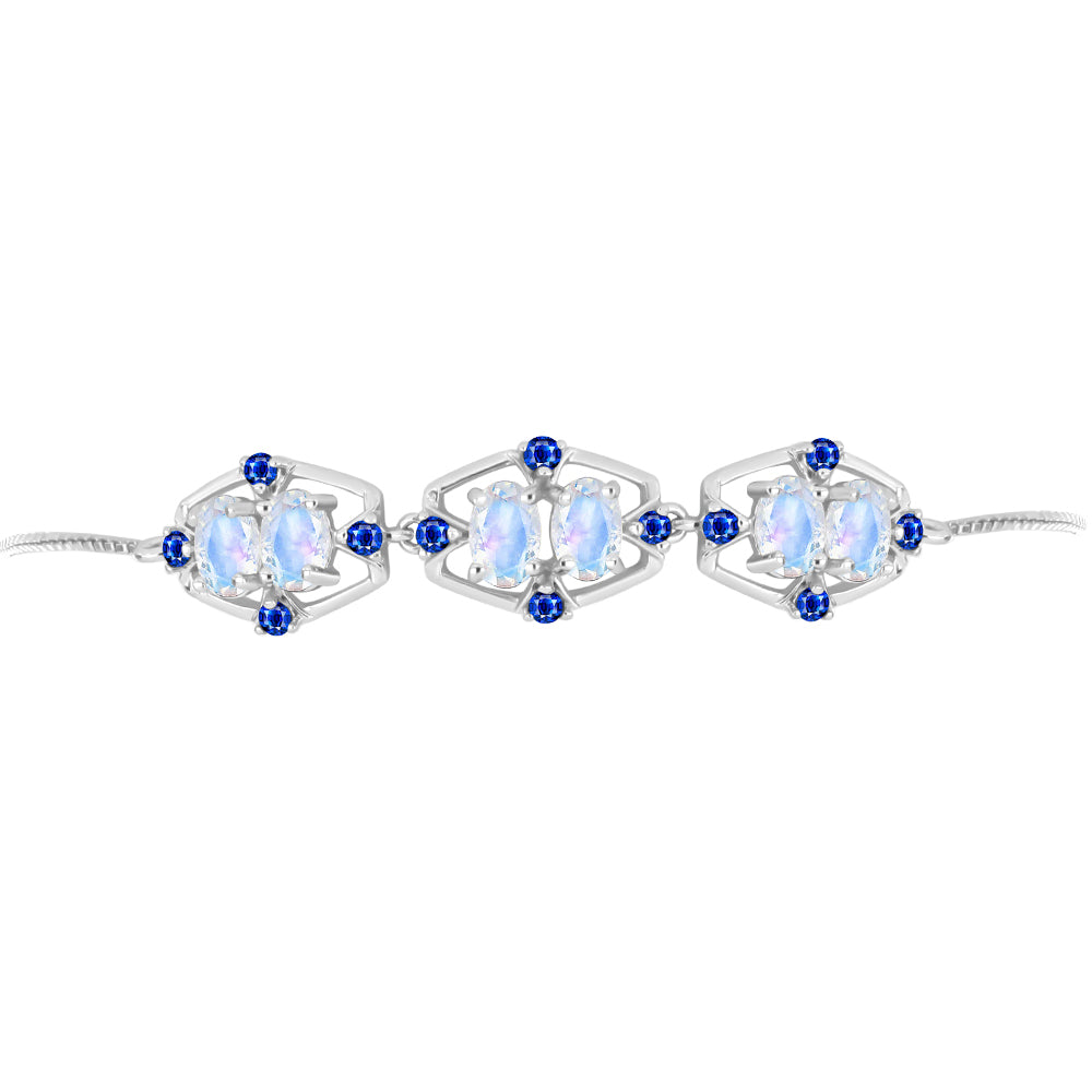 Pulsera de Plata con Zafiro Azul Australiano y Piedra Lunar Arco Iris 2 