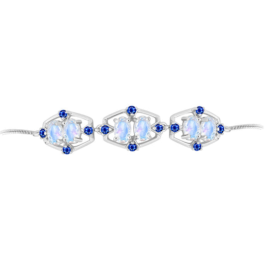 Pulsera de Plata con Zafiro Azul Australiano y Piedra Lunar Arco Iris
